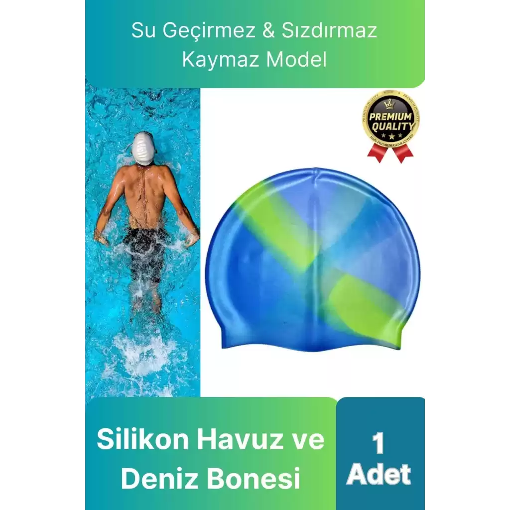 Premium Su Geçirmez Sızdırmaz Kaymaz Elastik Yüzme Şapkası Kaliteli Silikon Deniz Havuz Yüzme Bonesi