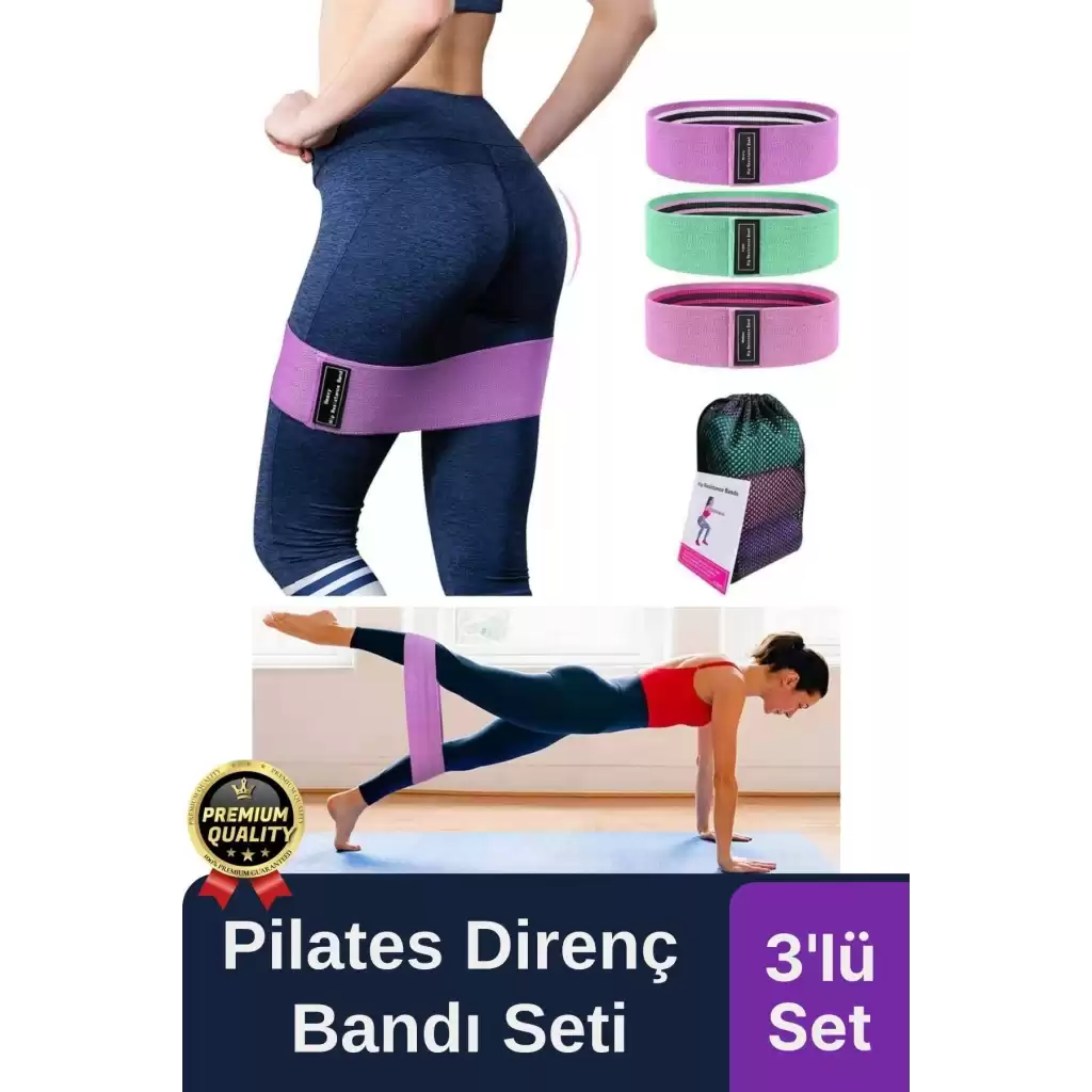 Dayanıklı Kaliteli Yumuşak Orta Sert Ebat 3lü Squat Pilates Fitness Spor Egzersiz Direnç Bandı Seti