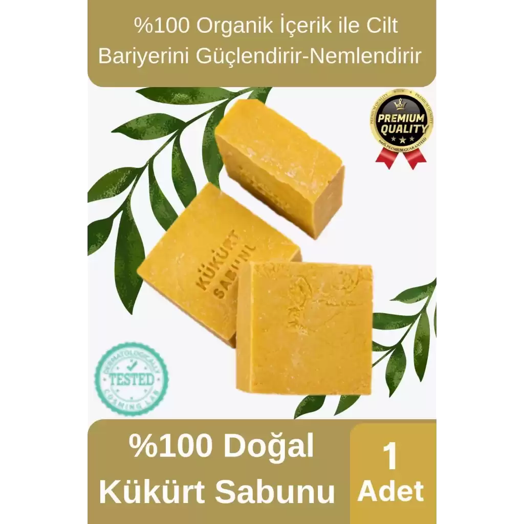 Organik El Yapımı Ferah Koku Cilt Bariyerini Güçlendirir Nemlendirir %100 Doğal Kükürt Sabunu 1 Adet