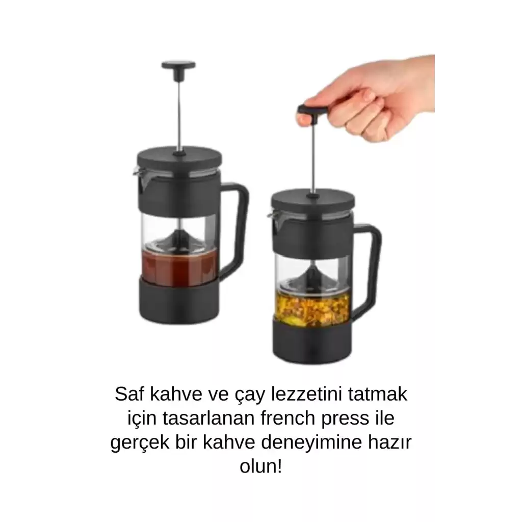 Premium Kalite Dayanıklı Isıyı Koruyan Filtre Kahve Bitki Çayı Demleme Siyah French Press 200 ml