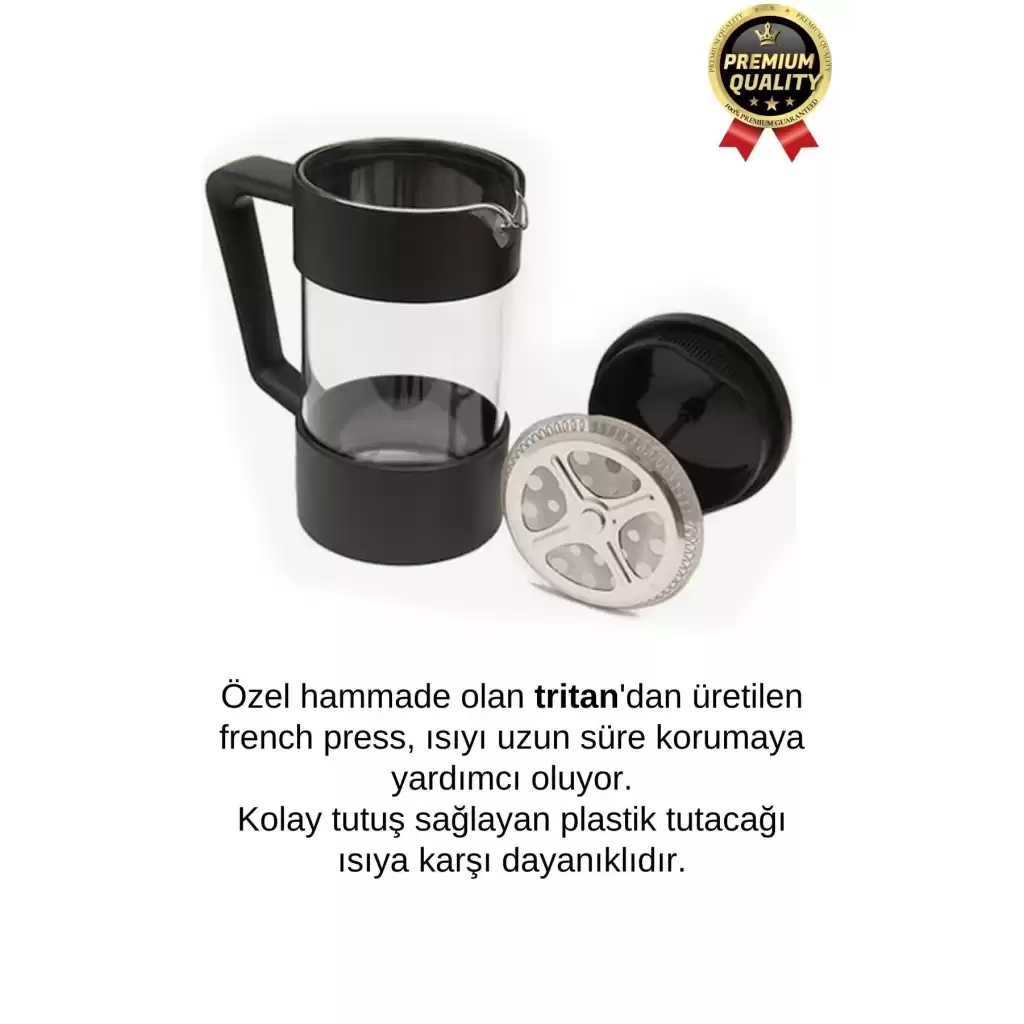 Premium Kalite Dayanıklı Isıyı Koruyan Filtre Kahve Bitki Çayı Demleme Siyah French Press 200 ml