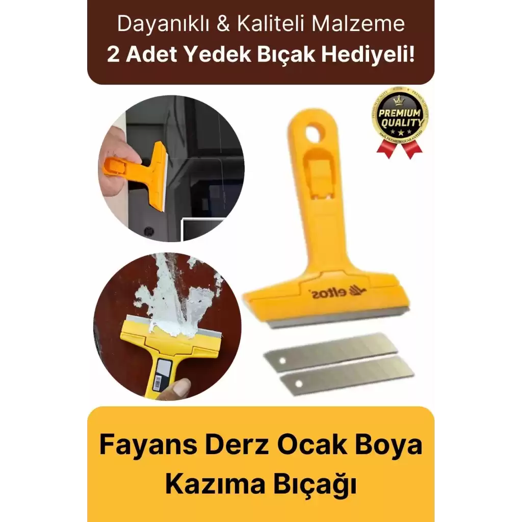Çok Fonksiyonlu Cam Seramik Ocak Fayans Derz Boya Kısa Saplı 2 Adet Yedekli Sökücü Kazıma Bıçağı