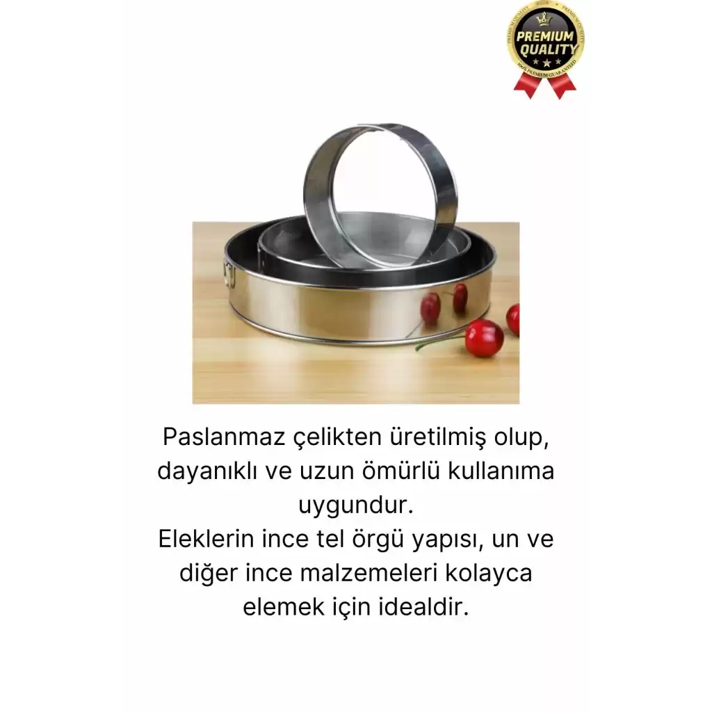 Premium Sağlam Paslanmaz Çelik Ultra İnce Örgü Filtre Mutfak Süzgeç 3lü Un Şeker Pirinç Eleği Seti