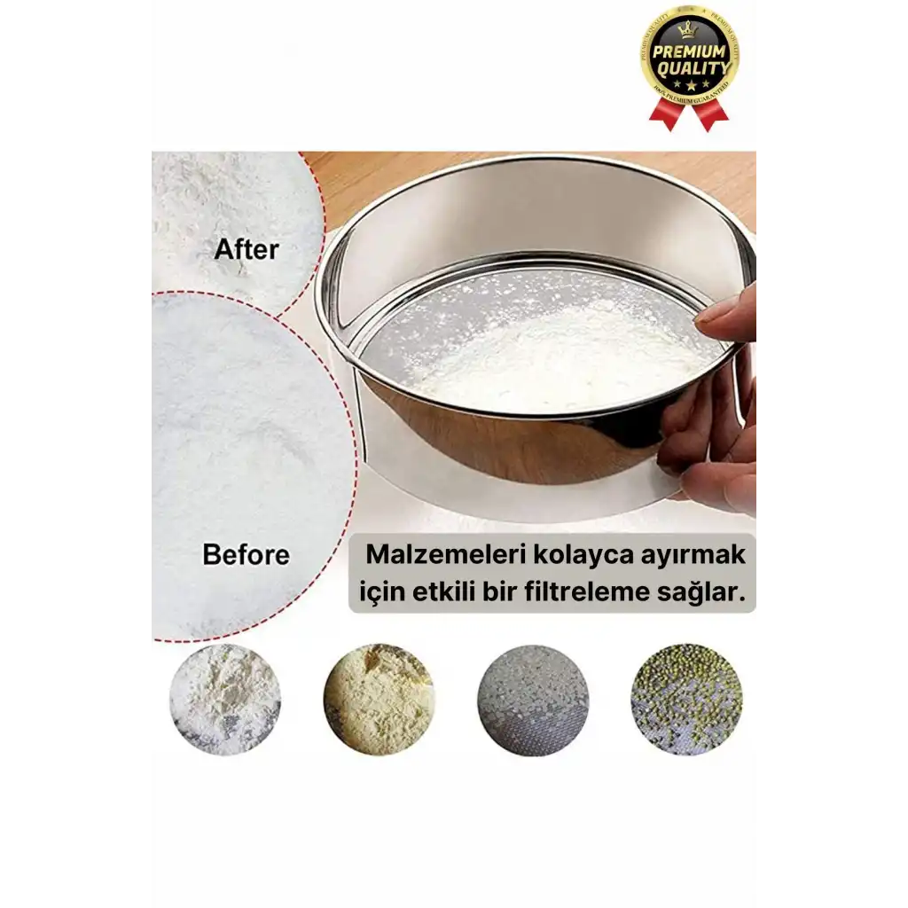 Premium Sağlam Paslanmaz Çelik Ultra İnce Örgü Filtre Mutfak Süzgeç 3lü Un Şeker Pirinç Eleği Seti