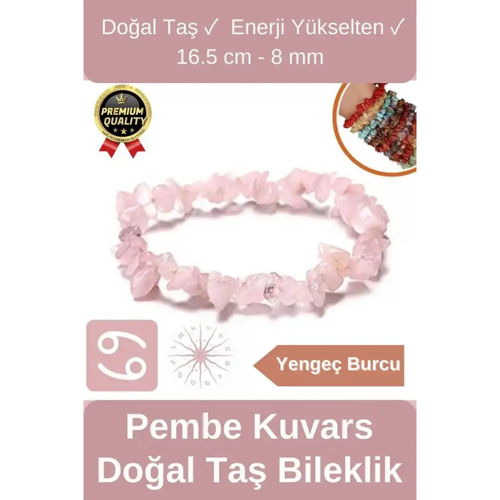 Özel Üretim Enerji Yükselten Esnek Ip Yengeç Burcu Gerçek Pembe Kuvars Doğal Taş Unisex Bileklik