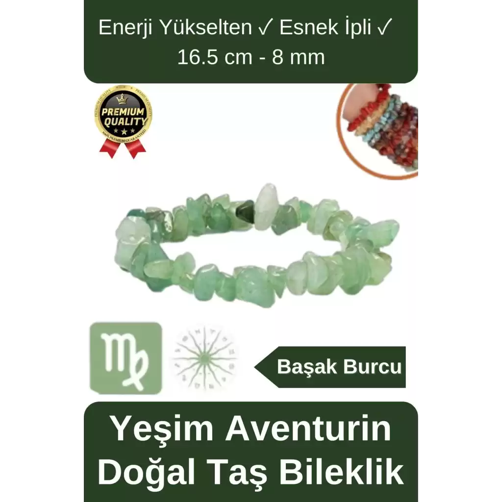 Özel Üretim Enerji Yükselten Esnek Ipli Başak Burcu Gerçek Yeşim Aventurin Doğal Taş Unisex Bileklik