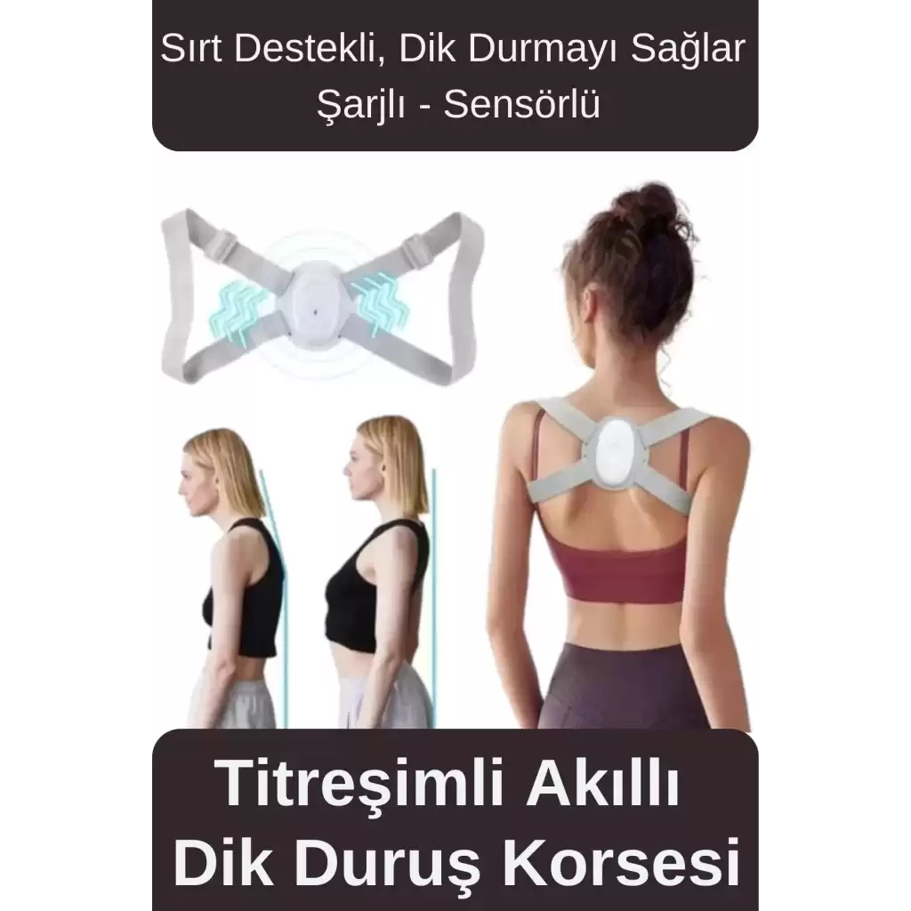 Kamburluk Önleyici Destek Şarjlı Sensörlü Ayarlanabilir Titreşimli Akıllı Dik Duruş Sırt Korsesi