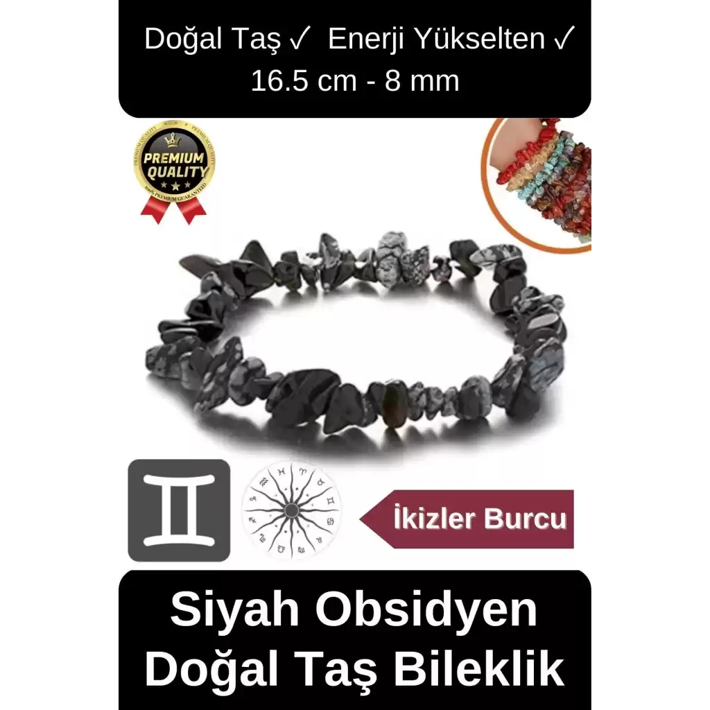 Özel Üretim Enerji Yükselten Esnek İp İkizler Burcu Gerçek Siyah Obsidyen Doğal Taş Unisex Bileklik