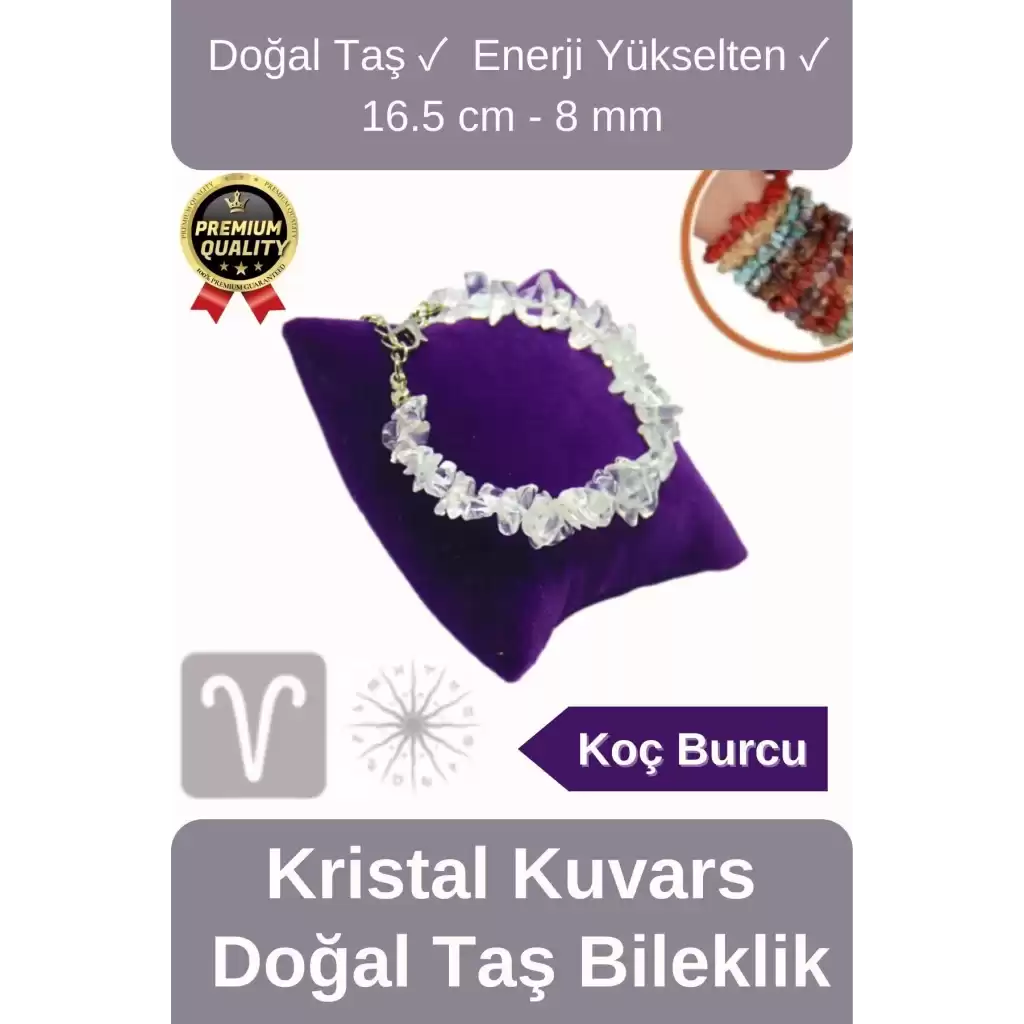 Özel Üretim Enerji Yükselten Esnek İpli Koç Burcu Beyaz Kristal Kuvars Doğal Taş Unisex Bileklik
