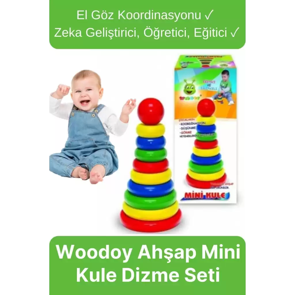 Eğitici Eğlenceli Zeka Geliştirici Oyun Çocuk El Göz Koordinasyonu Woodoy Ahşap Mini Kule Dizme Seti