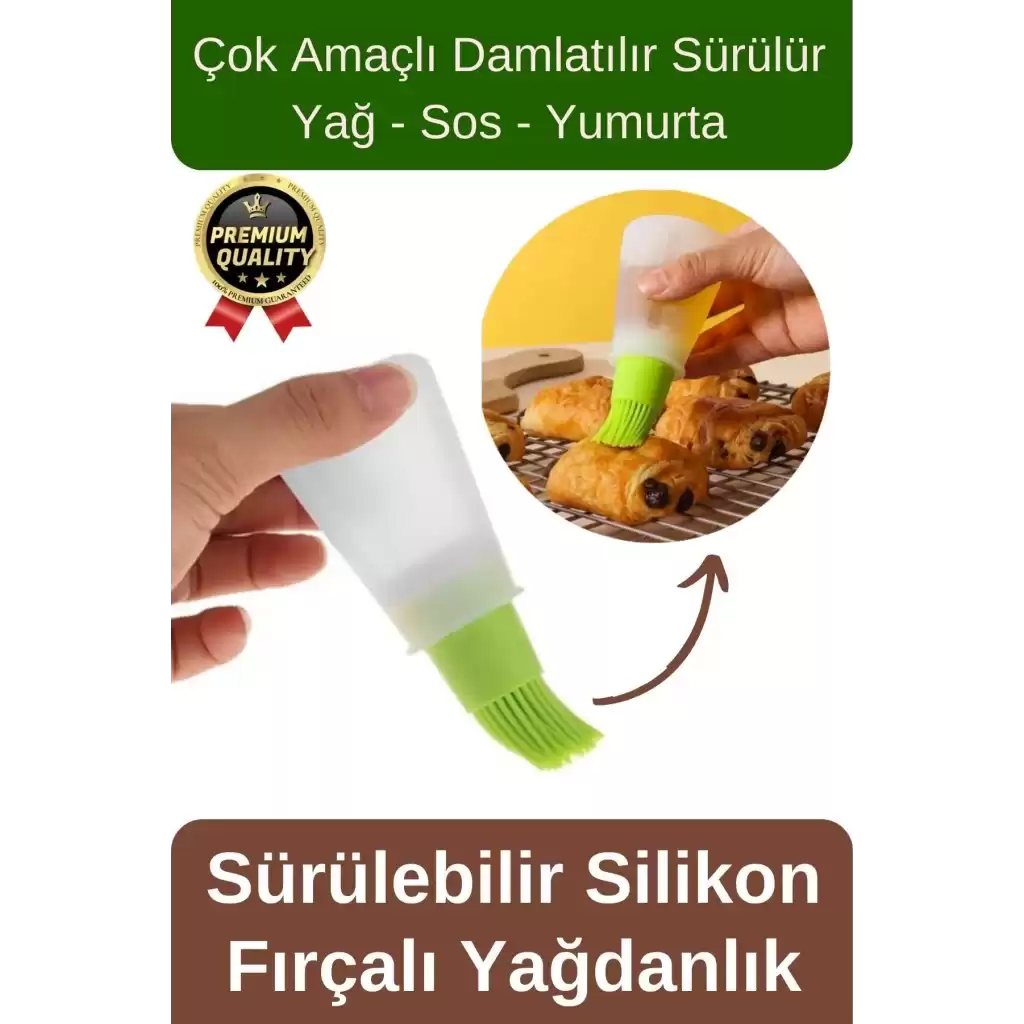 Çok Amaçlı Uzun Ömürlü Damlatılabilir Sürülebilir Yağ Sos Yumurta Hazneli Silikon Fırçalı Yağdanlık