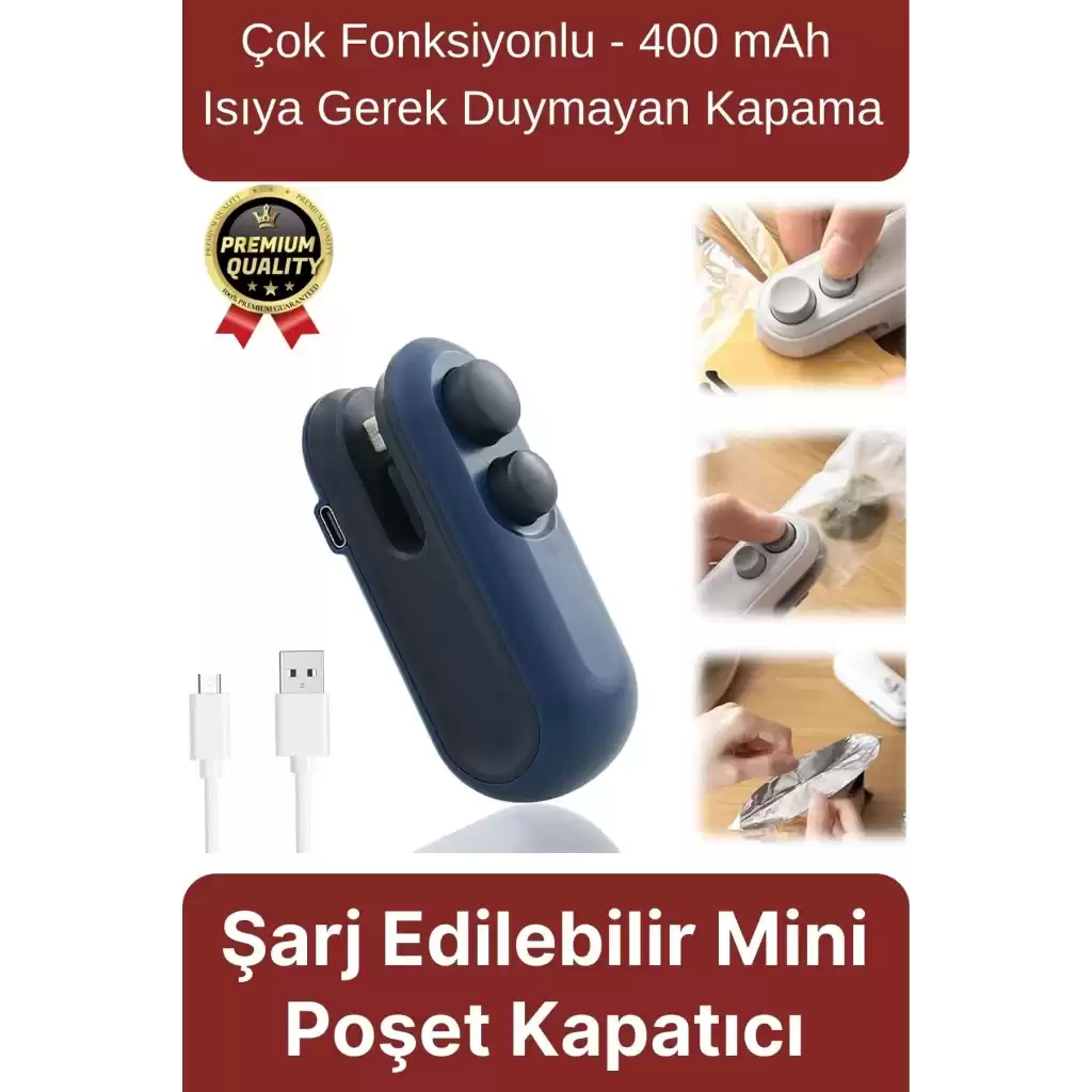 Çok Fonksiyonlu Isıya Gerek Duymayan 400mAh Şarj Edilir Mini Poşet Ambalaj Ağzı Kapatıcı Ve Kesici