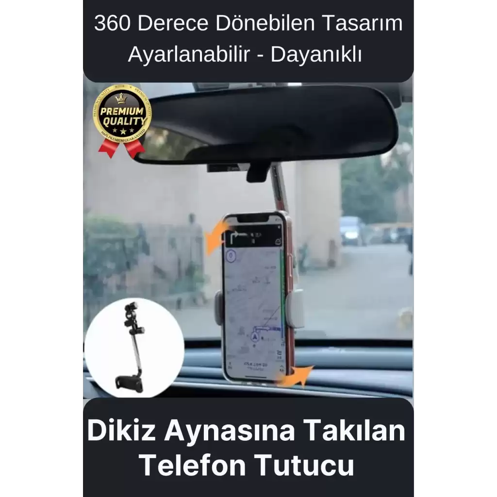 Çok Amaçlı Dayanıklı 360 Derece Dönebilen Ayarlanabilir Dikiz Aynasına Takılabilen Telefon Tutucu