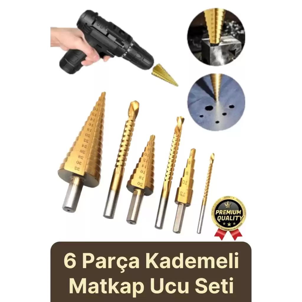 Çok Fonksiyonlu Çift Yiv Sistemli Kademeli Çatlatmadan Kesim Matkap Ucu Sac Delme 6 Parça Panç Seti