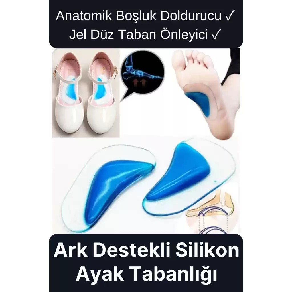 Çok Amaçlı Rahat Anatomik Boşluk Doldurucu Jel Düz Taban Önleyici Ark Destek Silikon Ayak Tabanlığı