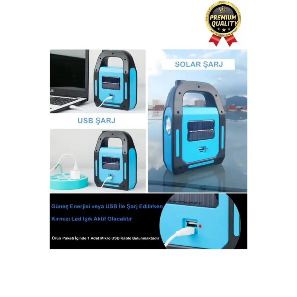 Çok Amaçlı Güneş Enerjili Powerbank USB Şarj Edilebilir Su Geçirmez Solar Işıldak Fener Kamp Lambası