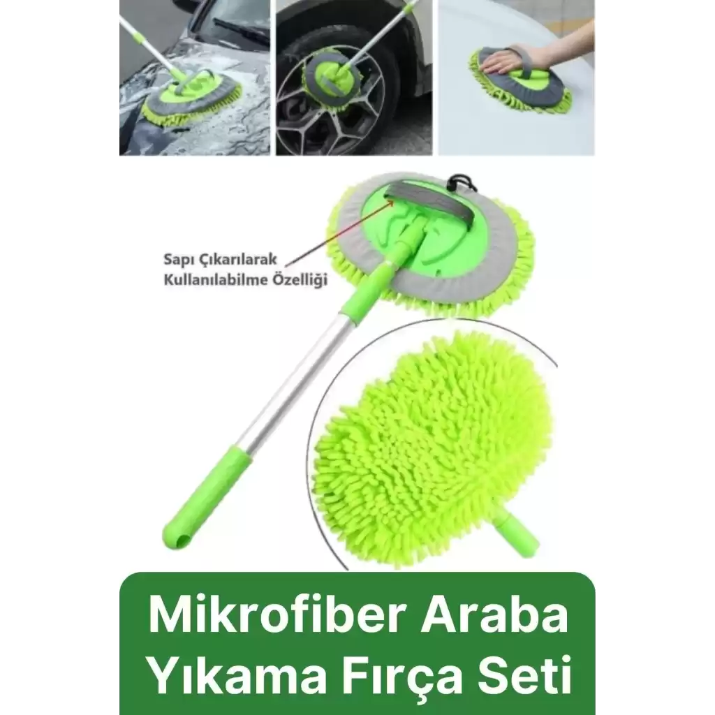 Çok Fonksiyonlu 180 Derece Dönen Mikrofiber Mop Çizmez Araba Otomobil Yıkama Uzun Sopalı Fırça Seti