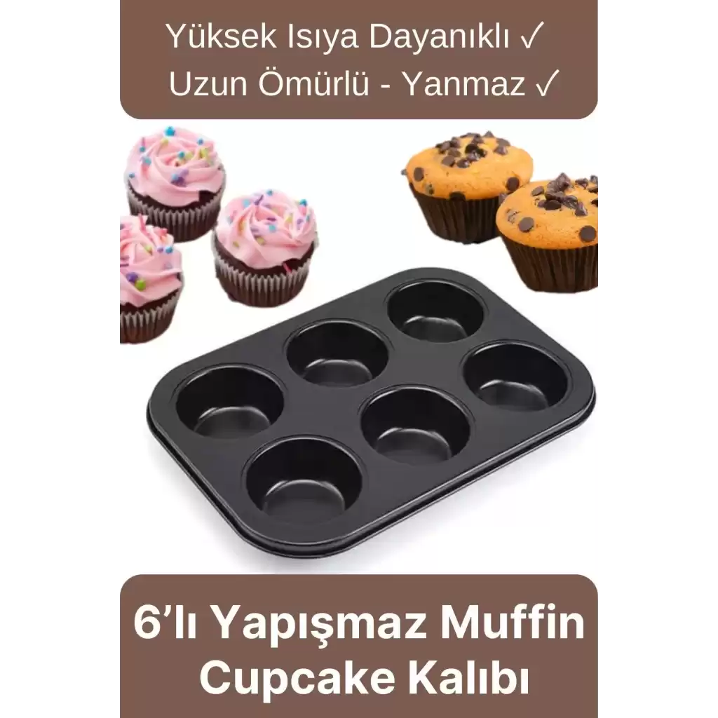 Çok Amaçlı Mutfak Yüksek Isıya Dayanıklı Yıkanabilir Yanmaz Yapışmaz 6’lı Kek Muffin Cupcake Kalıbı
