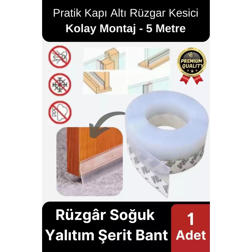 Şeffaf Silikon Rüzgâr Soğuk Böcek Engelleme Cam Kapı Pencere İzolasyon Yalıtım Şerit Bant 5mt 1 Adet
