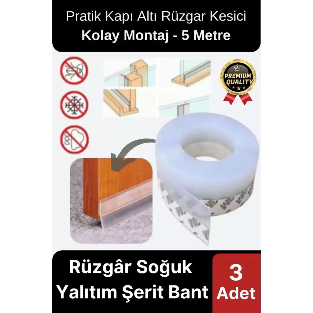 Şeffaf Silikon Rüzgâr Soğuk Böcek Engelleme Cam Kapı Pencere İzolasyon Yalıtım Şerit Bant 5mt 3 Adet