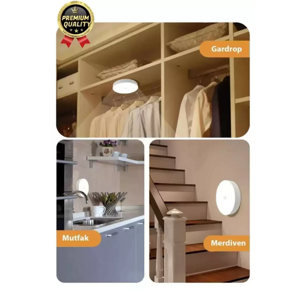 Premium Hareket Sensörlü Usb Şarj Edilebilir Mıknatıslı 3 Mod 8 Ledli Beyaz Işık Gece Lambası 1 Adet