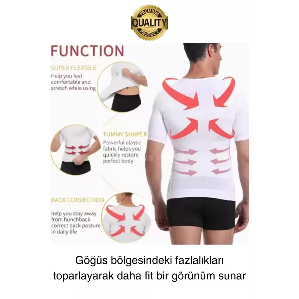 Beyaz Renk Erkek Bel Göğüs Dik Duruş Korsesi Atlet Jinekomasti Göbek Sıkılaştırıcı Toparlayıcı