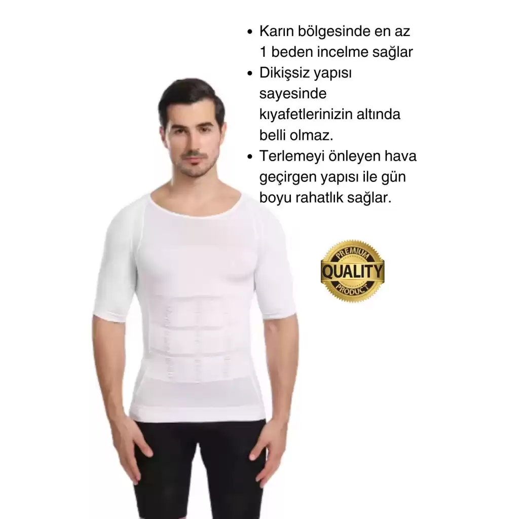 Beyaz Renk Erkek Bel Göğüs Dik Duruş Korsesi Atlet Jinekomasti Göbek Sıkılaştırıcı Toparlayıcı