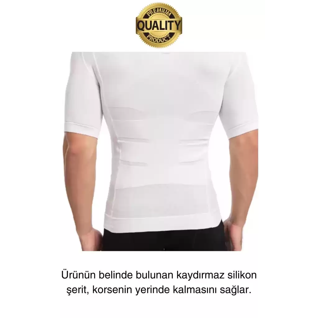 Beyaz Renk Erkek Bel Göğüs Dik Duruş Korsesi Atlet Jinekomasti Göbek Sıkılaştırıcı Toparlayıcı