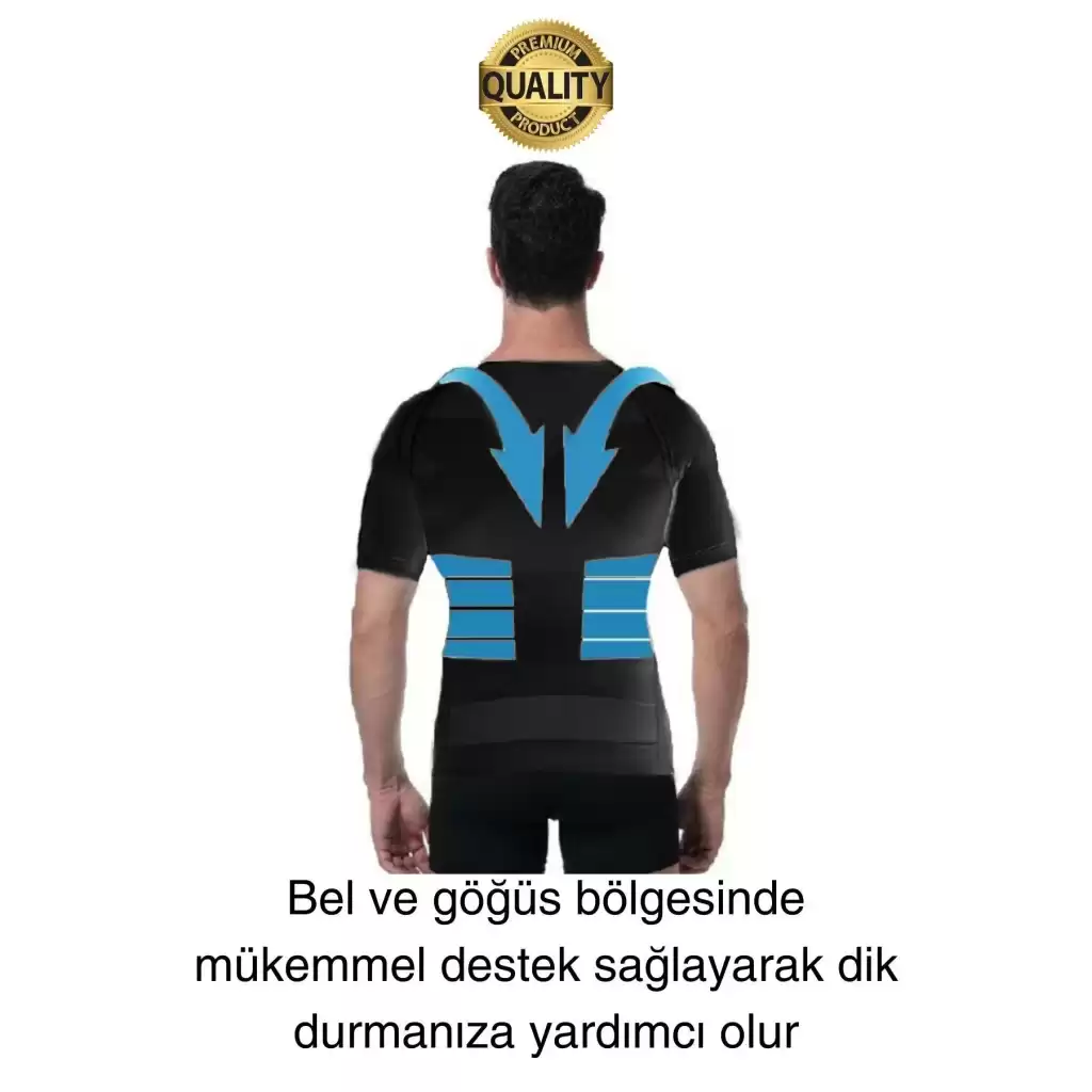 Siyah Renk Erkek Bel Göğüs Dik Duruş Korsesi Atlet Jinekomasti Göbek Sıkılaştırıcı Toparlayıcı