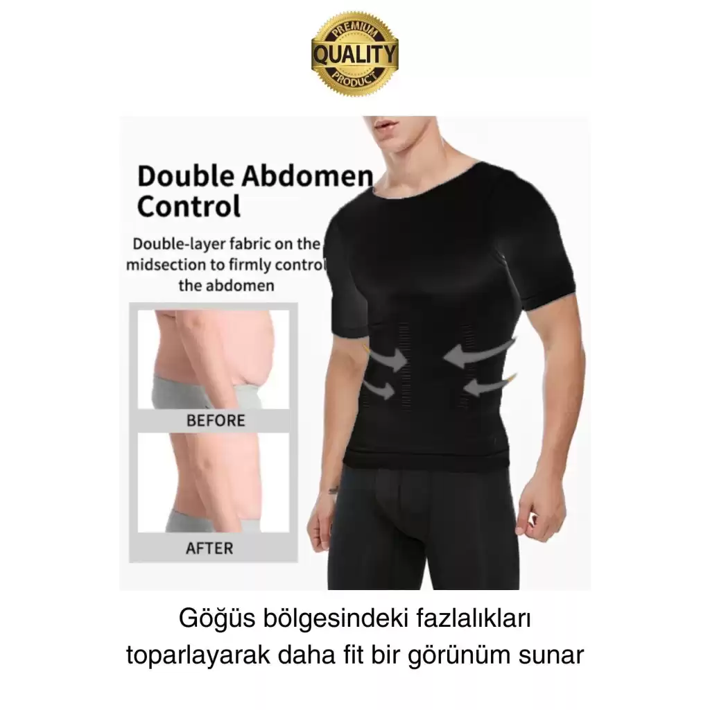 Siyah Renk Erkek Bel Göğüs Dik Duruş Korsesi Atlet Jinekomasti Göbek Sıkılaştırıcı Toparlayıcı