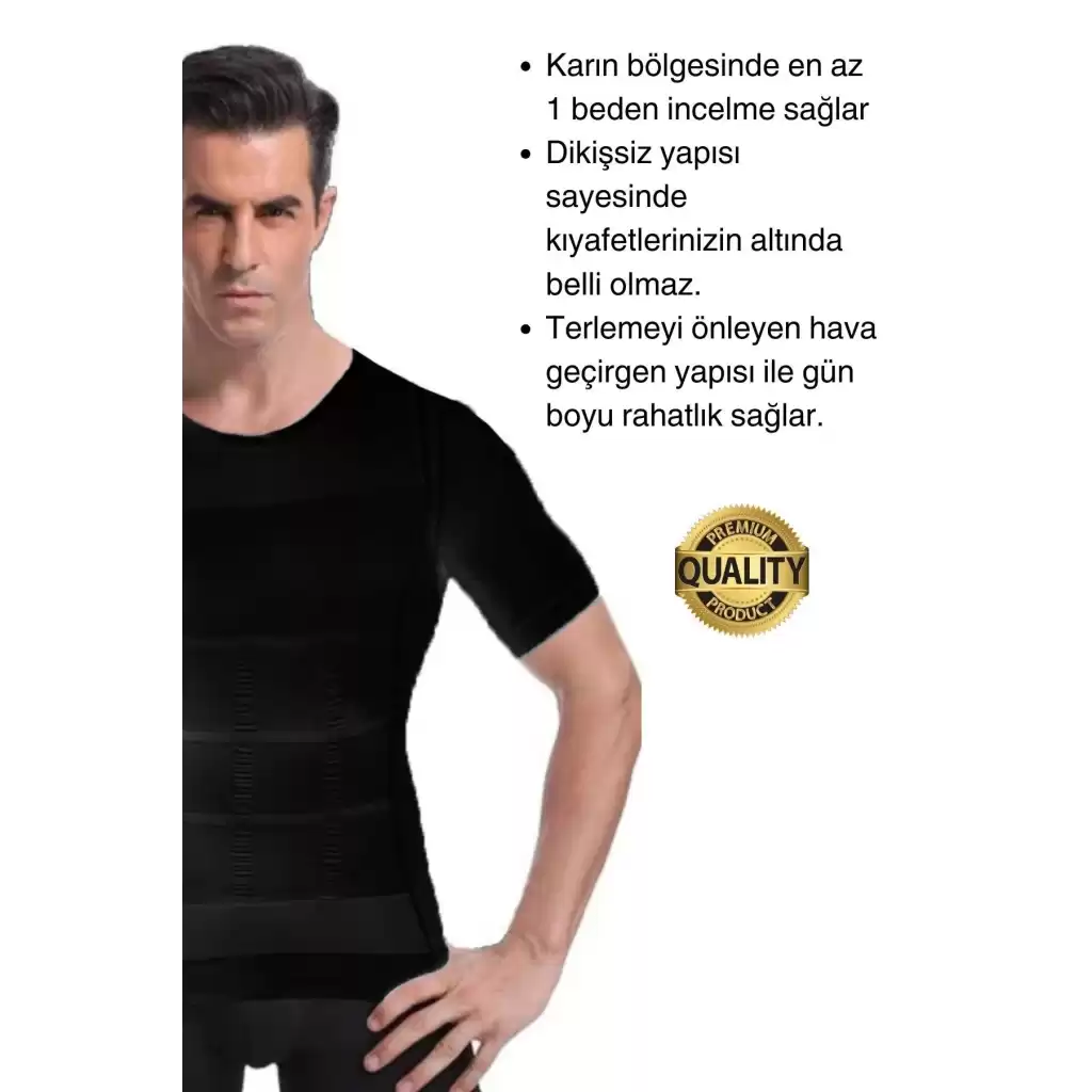 Siyah Renk Erkek Bel Göğüs Dik Duruş Korsesi Atlet Jinekomasti Göbek Sıkılaştırıcı Toparlayıcı