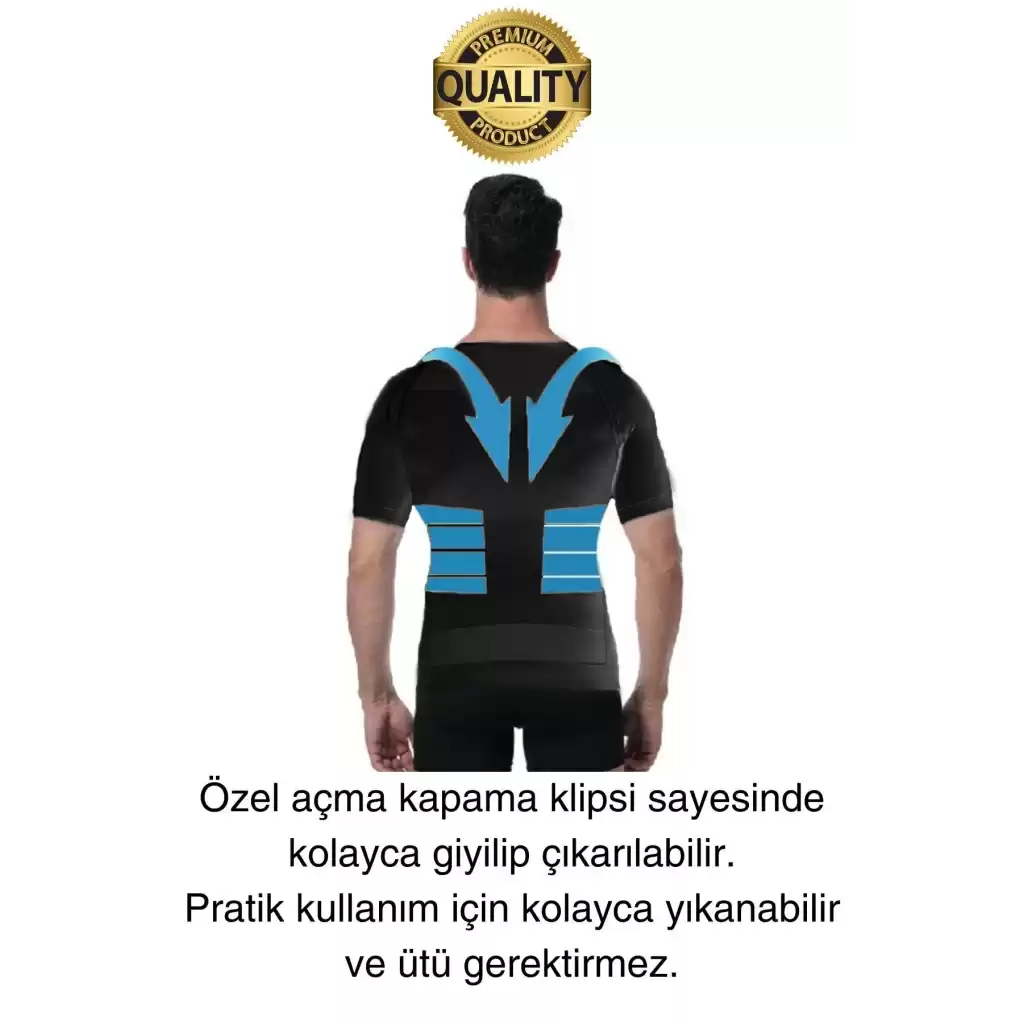 Siyah Renk Erkek Bel Göğüs Dik Duruş Korsesi Atlet Jinekomasti Göbek Sıkılaştırıcı Toparlayıcı