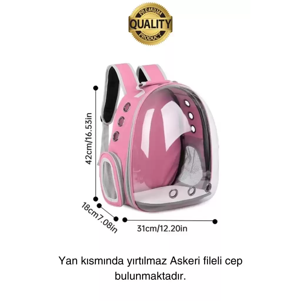 Premium Şeffaf Delikli Evcil Hayvan Kedi Köpek Taşıma Sırt Çantası Cepli Rahat Sağlam 42x33x22 cm