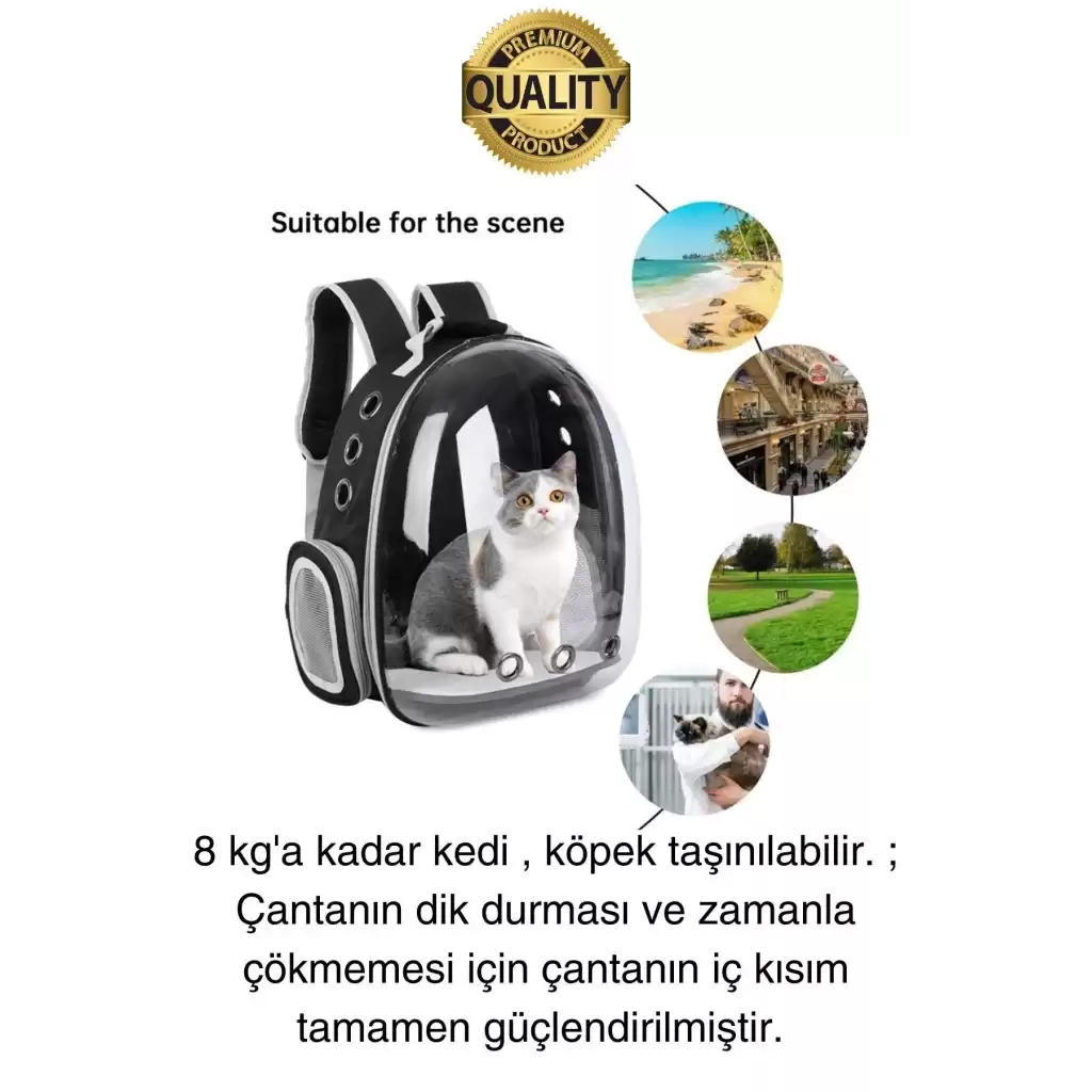 Premium Şeffaf Delikli Evcil Hayvan Kedi Köpek Taşıma Sırt Çantası Cepli Rahat Sağlam 42x33x22 cm
