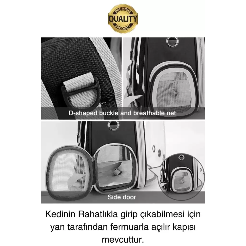 Premium Şeffaf Delikli Evcil Hayvan Kedi Köpek Taşıma Sırt Çantası Cepli Rahat Sağlam 42x33x22 cm