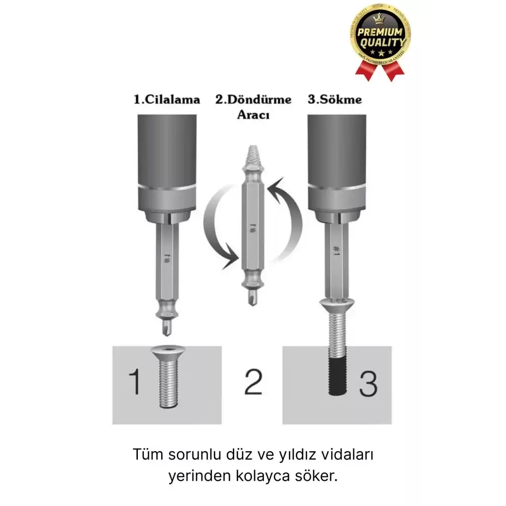 Premium Çok Amaçlı Paslanmaz Çelik Matkap Kırık Hasarlı Bozuk Vida Çıkarıcı Sökme Seti 4 Başlıklı