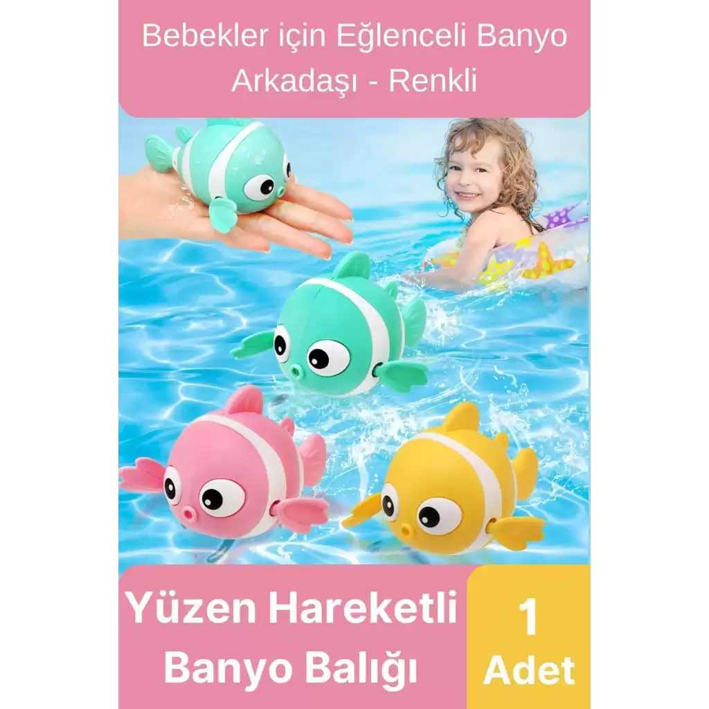 Özel Üretim Banyo Arkadaşı Eğlenceli Bebek Çocuk Renkli Oyuncak Kurmalı Yüzen Hareketli Banyo Balığı