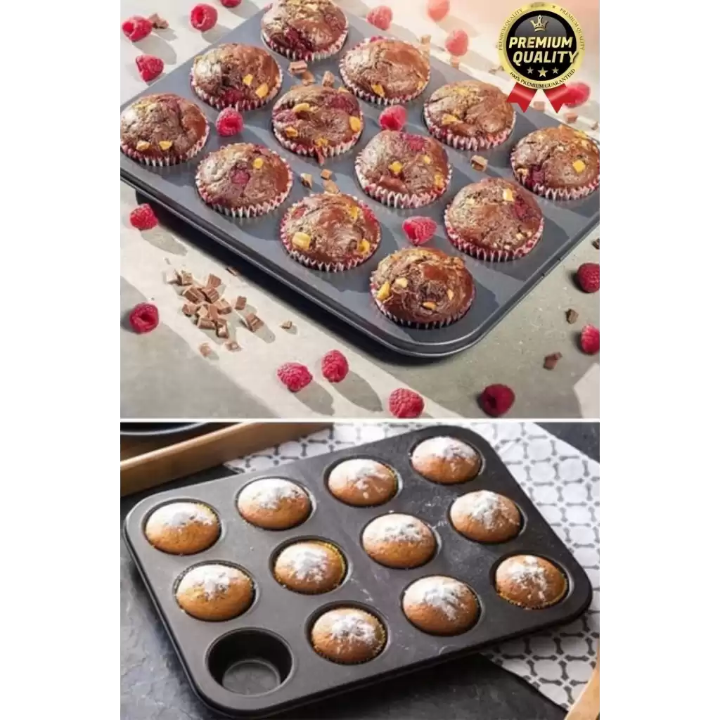 Çok Amaçlı Mutfak Yüksek Isıya Dayanıklı Yıkanabilir Yanmaz Yapışmaz 12li Kek Muffin Cupcake Kalıbı