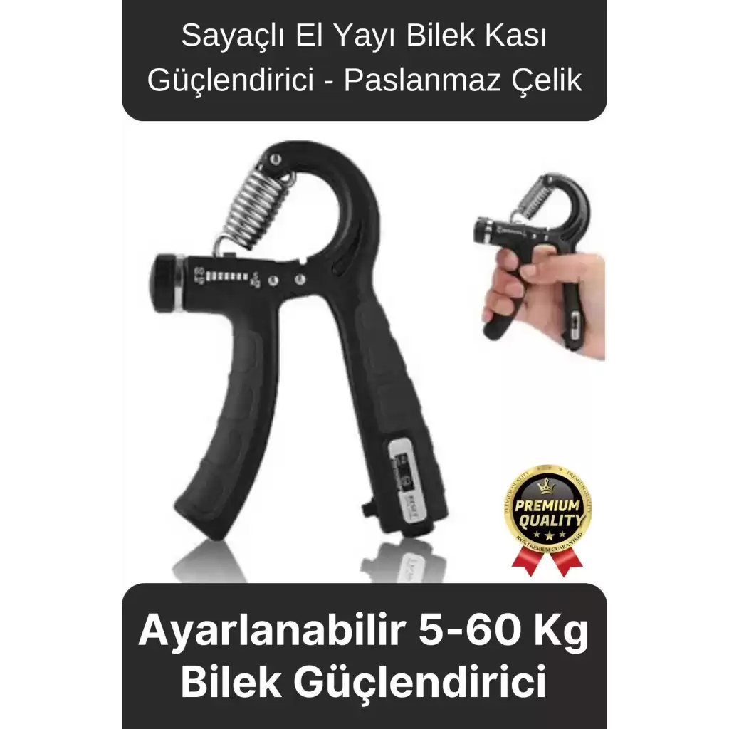 Premium Ayarlanabilir Taşınabilir Fitness Egzersiz Sayaçlı El Yayı 5-60 Kg Bilek Kası Güçlendirici
