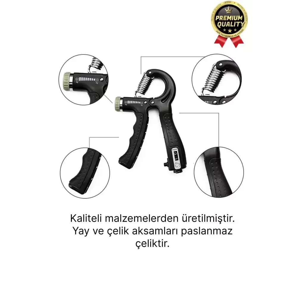 Premium Ayarlanabilir Taşınabilir Fitness Egzersiz Sayaçlı El Yayı 5-60 Kg Bilek Kası Güçlendirici