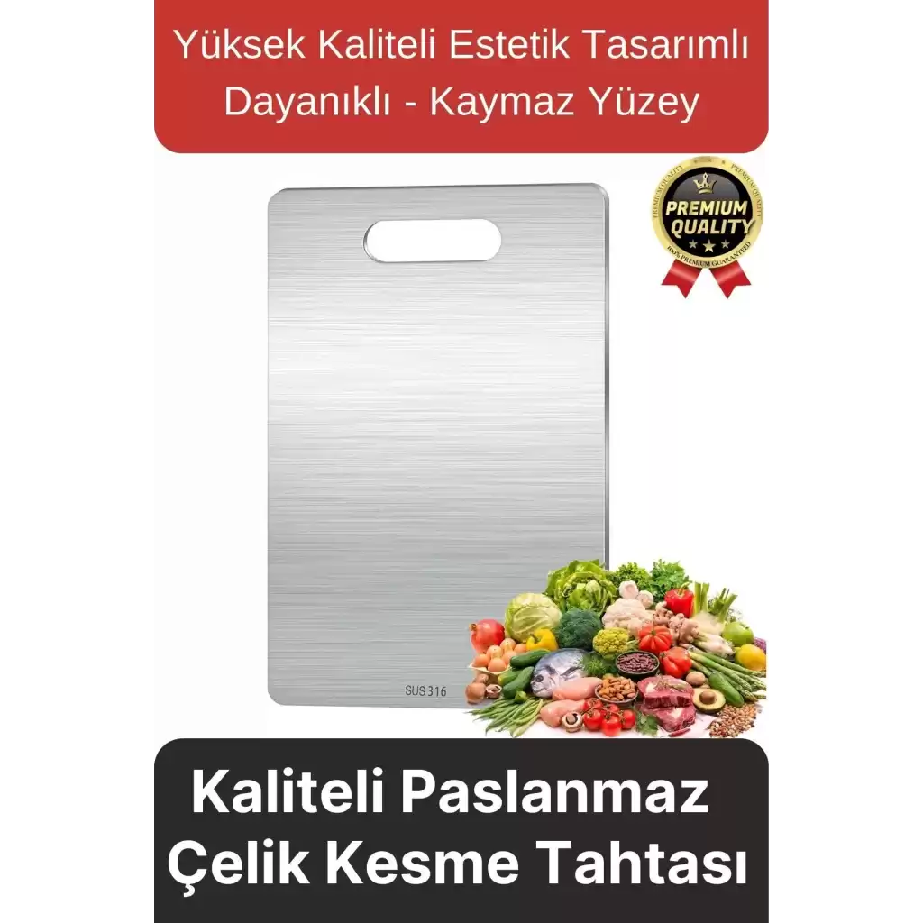 Çok Amaçlı Dayanıklı Kaymaz Yüzey Paslanmaz Çelik Mutfak Sebze Meyve Et Doğrama Lüks Kesme Tahtası