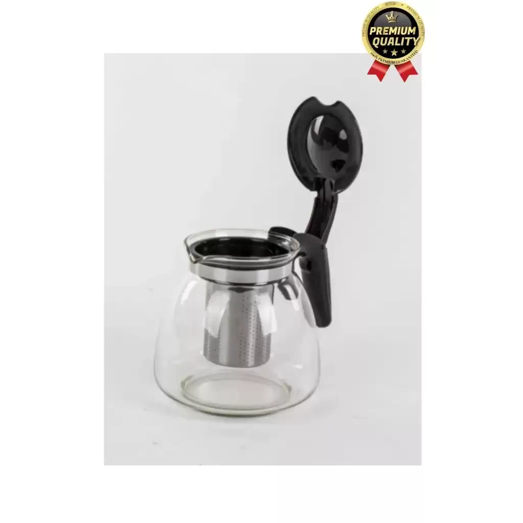 Özel Üretim Isıya Dayanıklı Bitki Çayı Şeffaf Büyük Çelik Süzgeçli Cam Çaydanlık Demlik 1.1 Litre