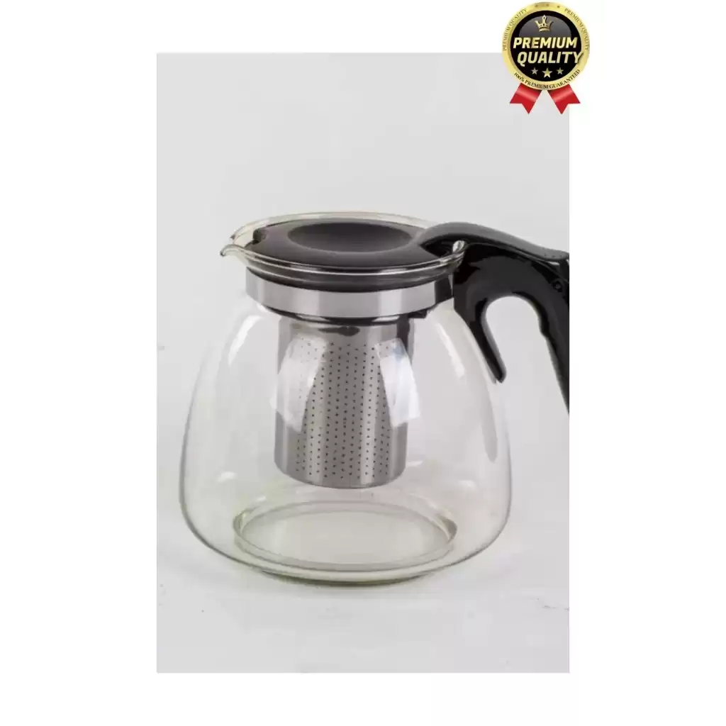 Özel Üretim Isıya Dayanıklı Bitki Çayı Şeffaf Büyük Çelik Süzgeçli Cam Çaydanlık Demlik 1.1 Litre
