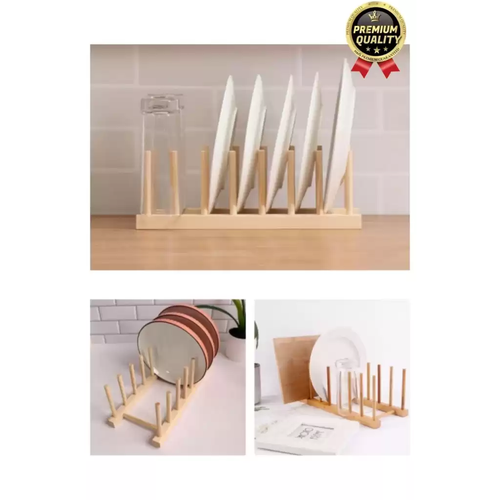 Çok Amaçlı Düzenleyici Bulaşıklık Plak Tabak Kitap Mutfak Organizer 8 Bölmeli Bambu Tabak Standı