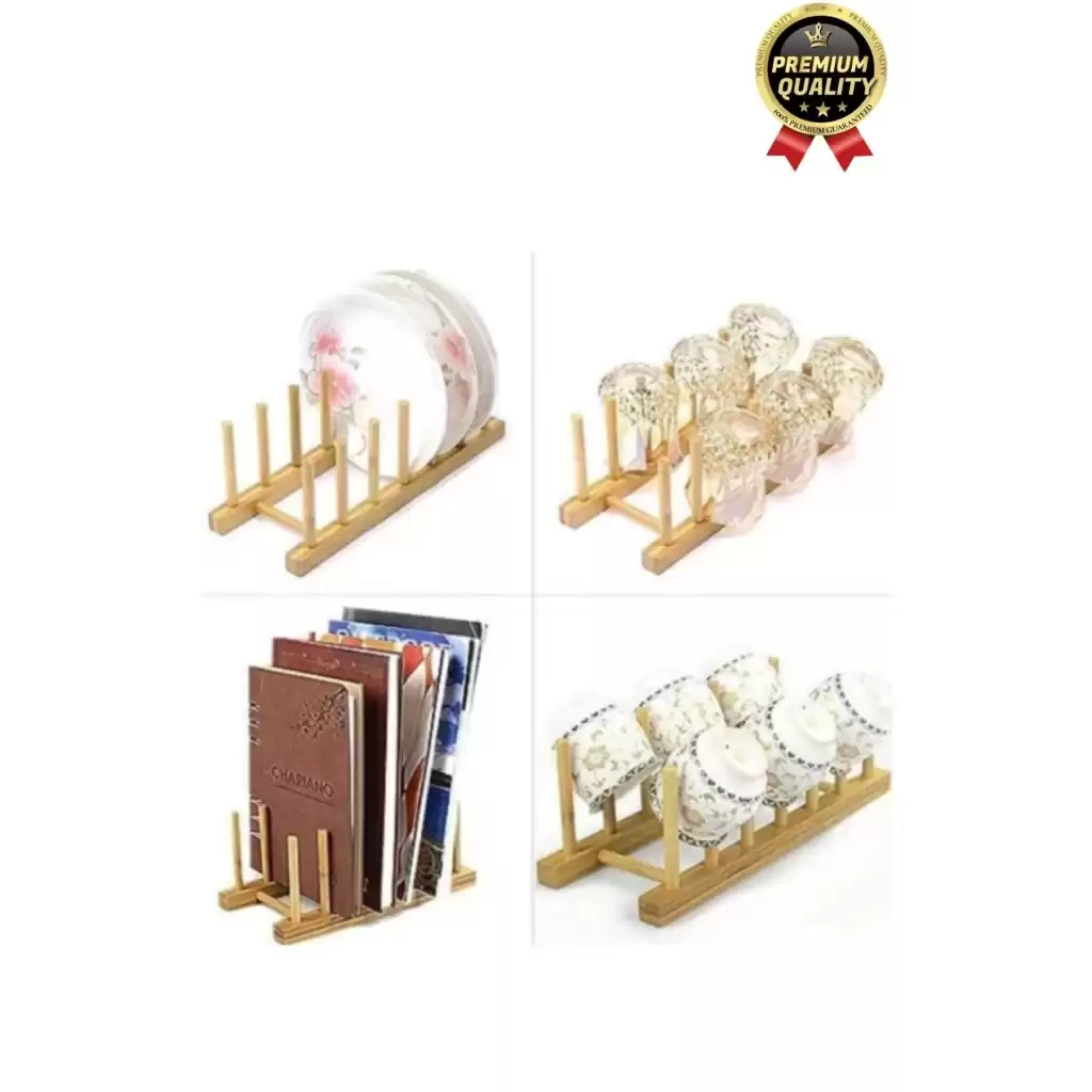 Çok Amaçlı Düzenleyici Bulaşıklık Plak Tabak Kitap Mutfak Organizer 8 Bölmeli Bambu Tabak Standı
