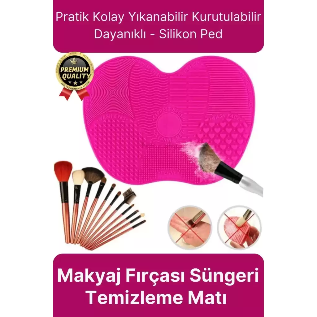 Premium Pratik Kolay Yıkanabilir Kurutulabilir Silikon Makyaj Fırçası Süngeri Temizleme Matı Aparatı