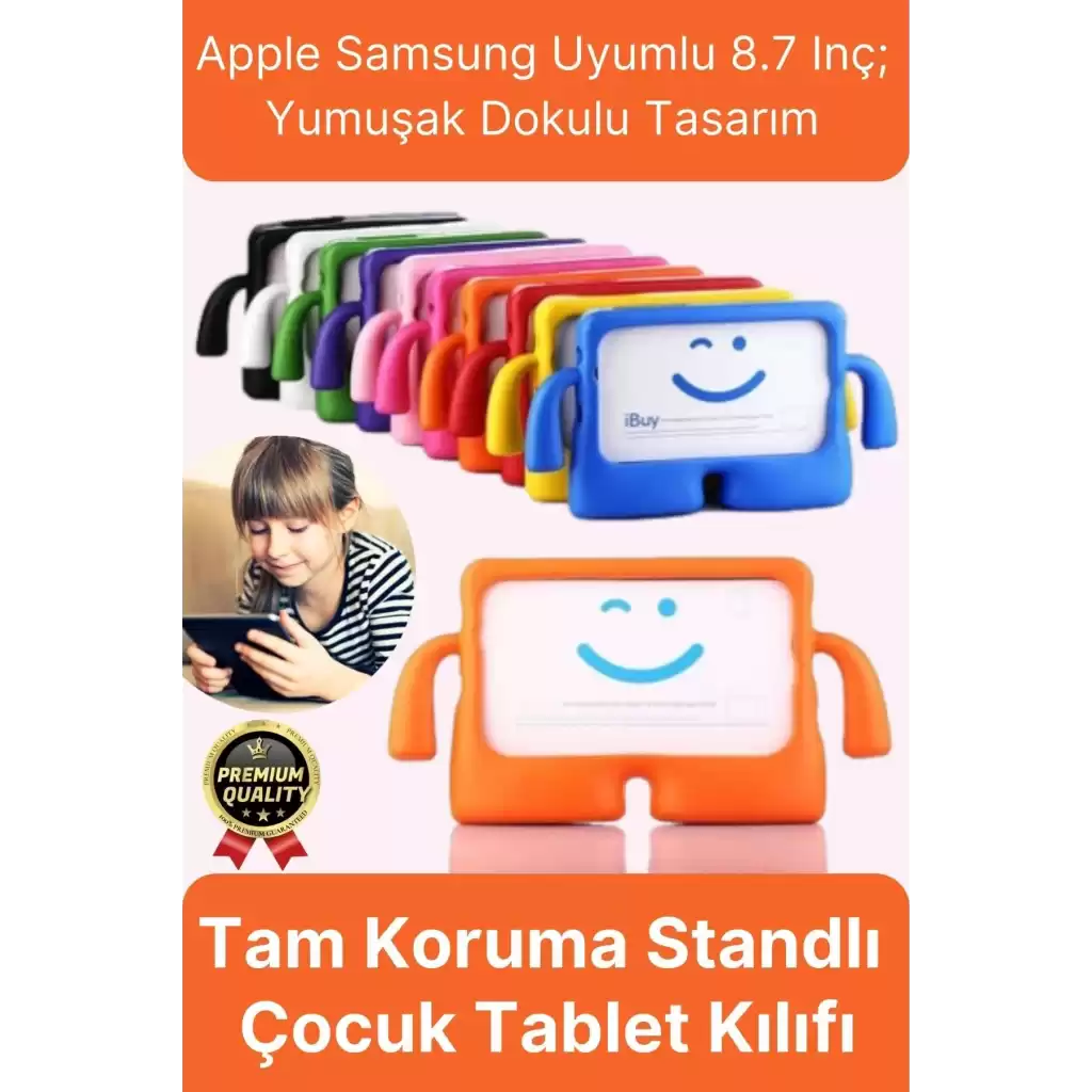 Kids Tutacaklı Apple Samsung Uyumlu 8.7 Inç Eğlenceli Karakterli Standlı Çocuk Tablet Kılıfı