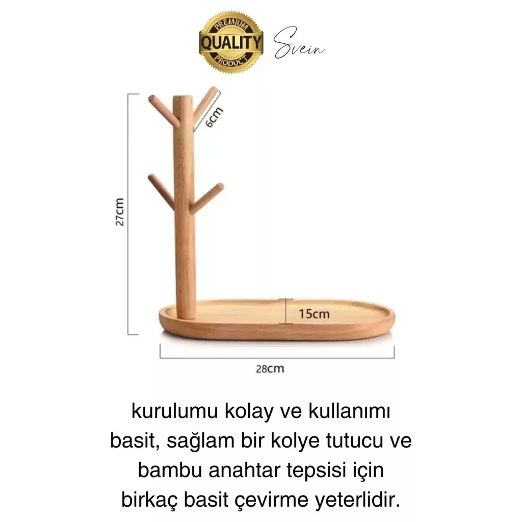 Büyük Geniş Bambu Aksesuar Takı Standı Askılığı Ahşap Anahtar Bardak Kupa Mutfak Raf Organizer