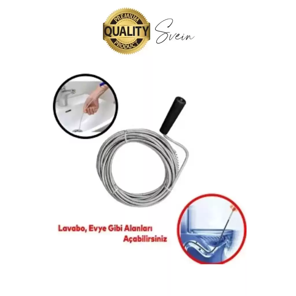 Premium 10 Metre Tıkanıklık Kanal Açma Klozet Gider Açıcı Boru Temizleme Spiral Tel Susta Manuel Uç