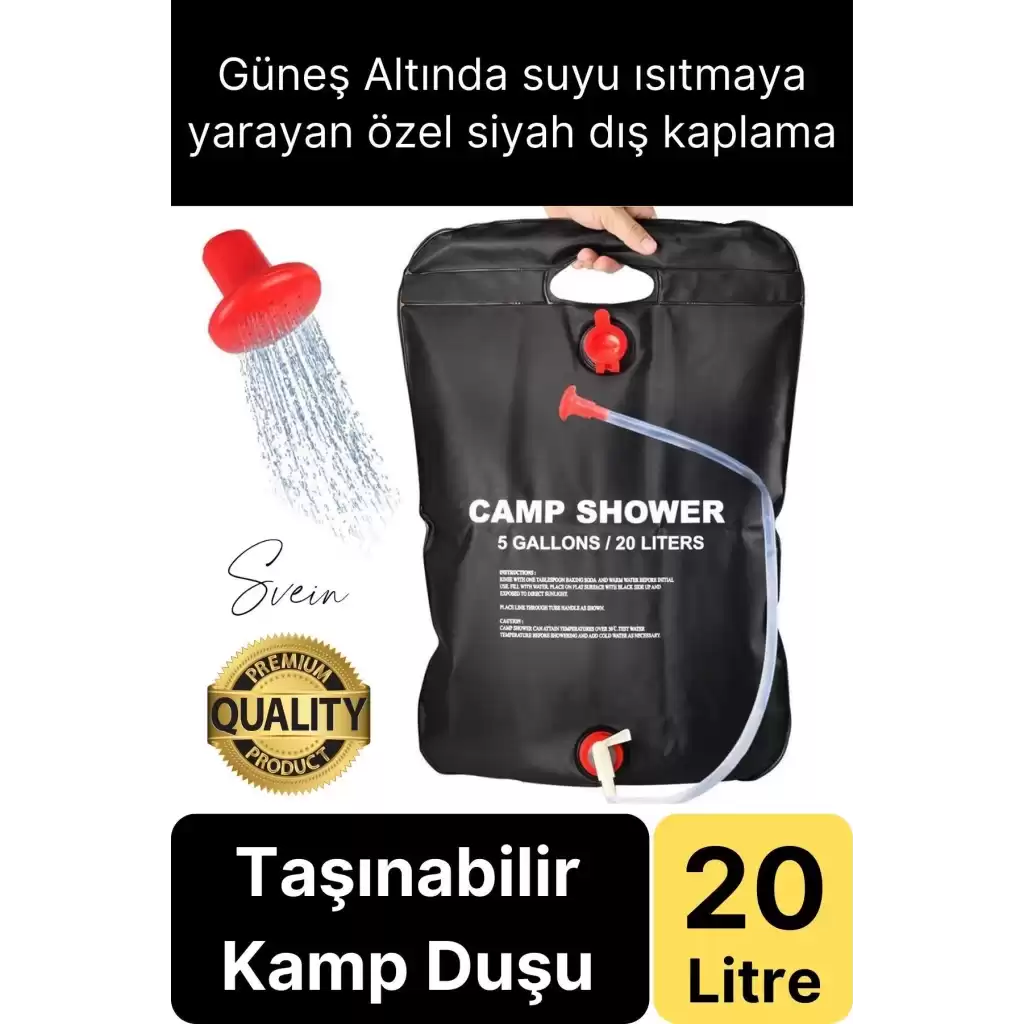 Premium Güneşte Isınabilen Taşınabilir Katlanabilen 20 Lt Kamp Duşu Seti Yıkanma Banyo Hortum Başlık